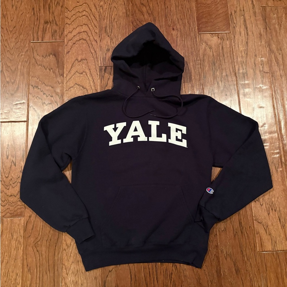 Yale University Logo Champion Hoodie Navy Blue Size Small